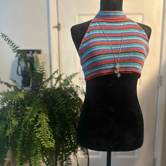 Ecote Tops - Ecote Multicolor Striped Halter Crop Top